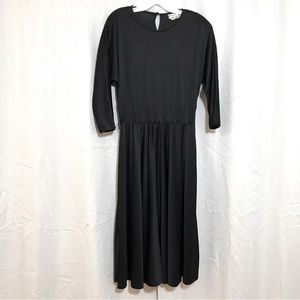 Chapter Two Dress Vintage Womens Size 14 Black 3/4 Sleeves Stretch Midi Soft